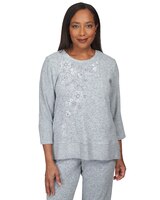 Alfred Dunner® Comfort Zone Flower Embroidery Split Hem Top thumbnail number 1