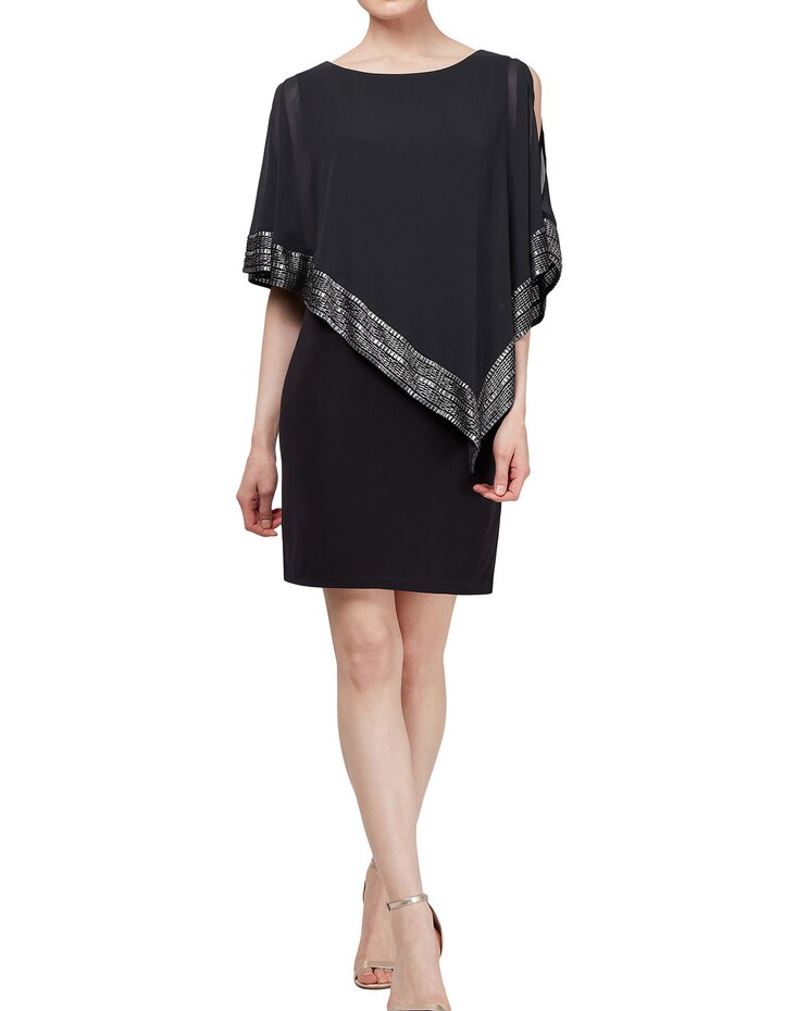 Foil Trim Asymmetrical Popover Cape Dress image number 1