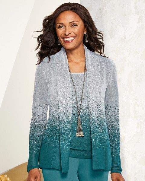 Ombré Shimmer Long Sleeve Cardigan Sweater