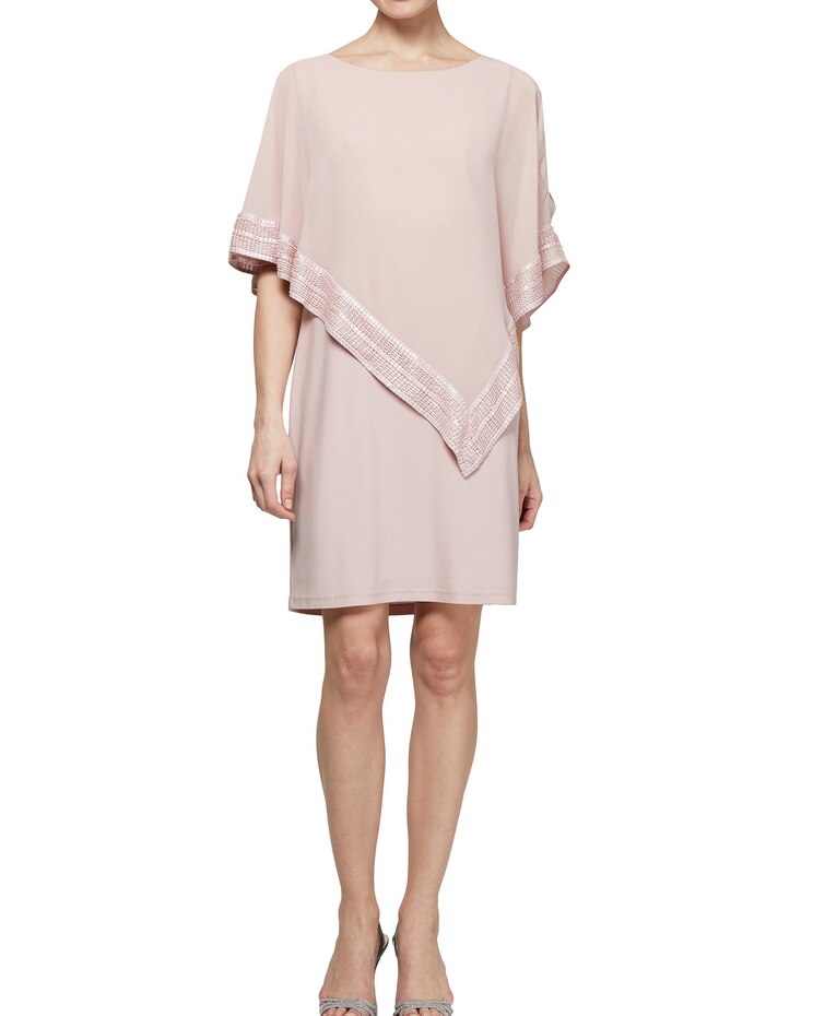 Foil Trim Asymmetrical Popover Cape Dress image number 1