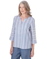 Alfred Dunner® Blue Bayou Pinstripe Embroidered Button Down Top thumbnail number 3