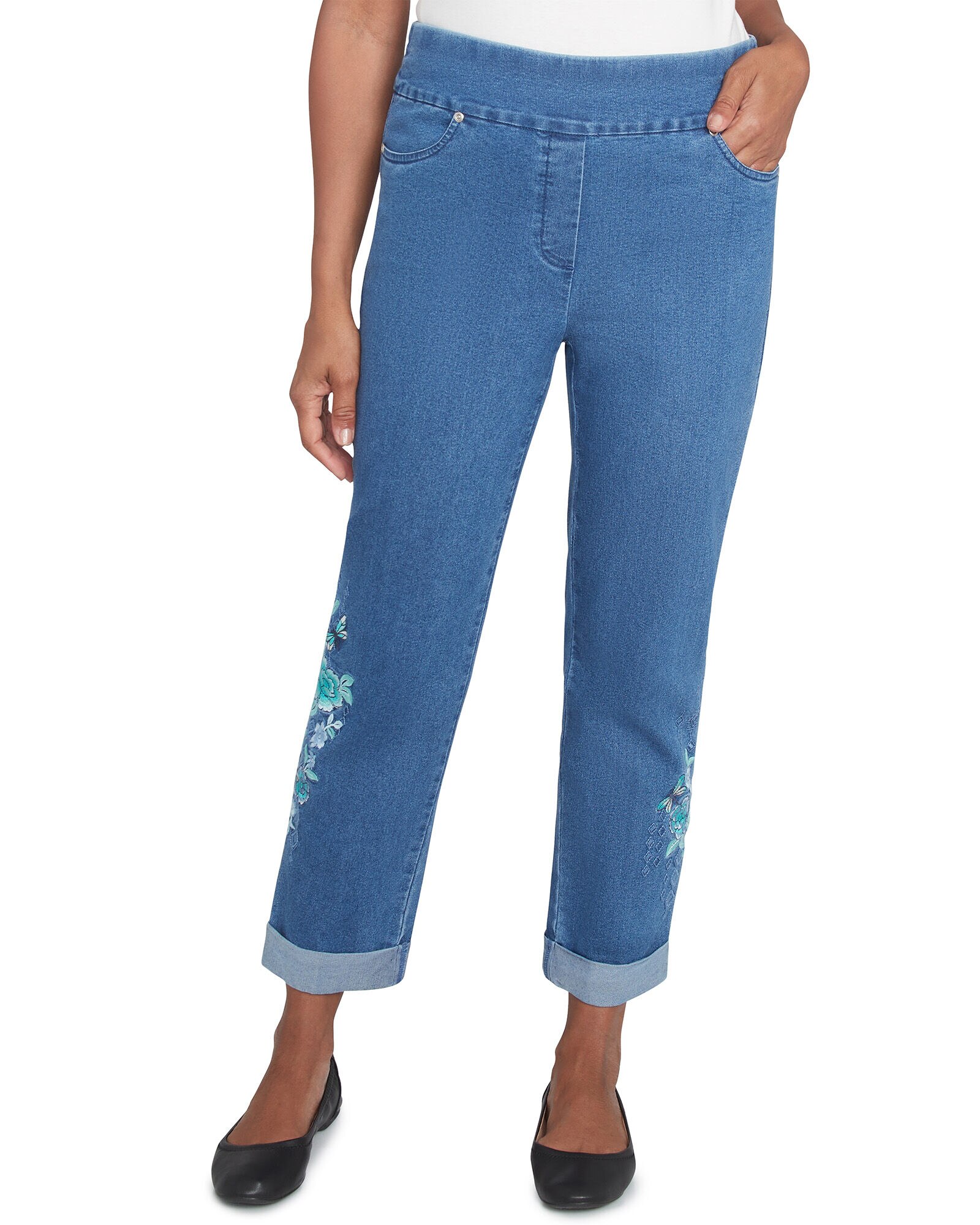 Alfred Dunner Lake Victoria Ankle Embroidered Floral Denim Pant Draper s Damon s