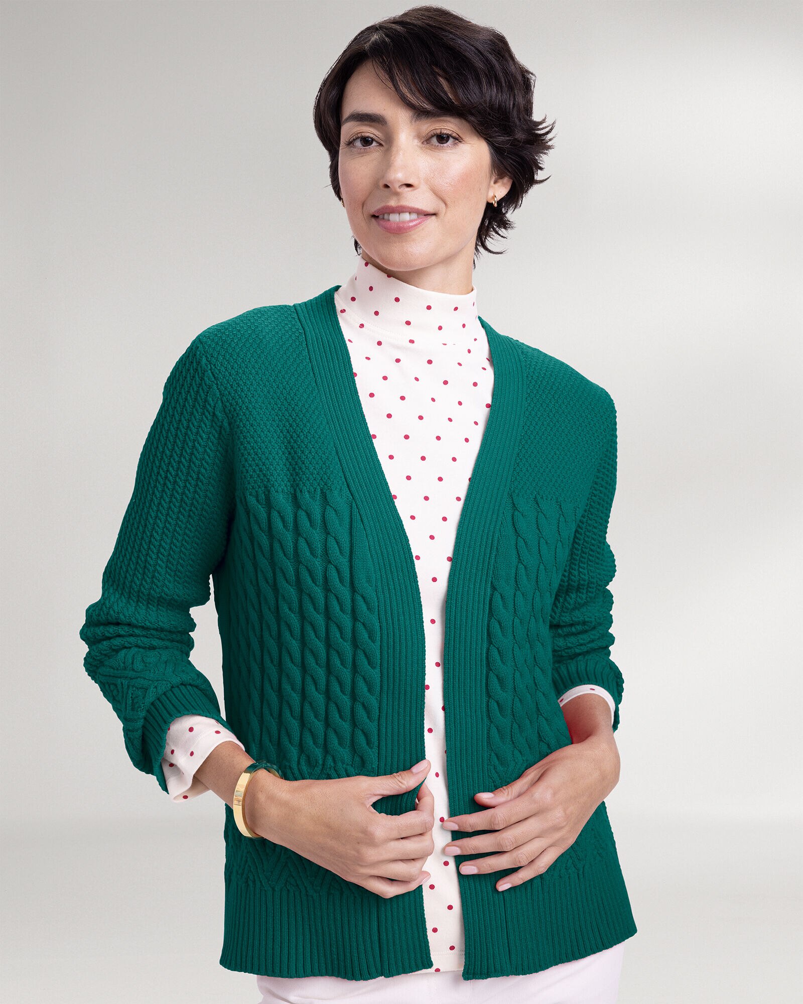 Cozy Cotton Mixed Stitch Open Cardigan Sweater Draper s Damon s