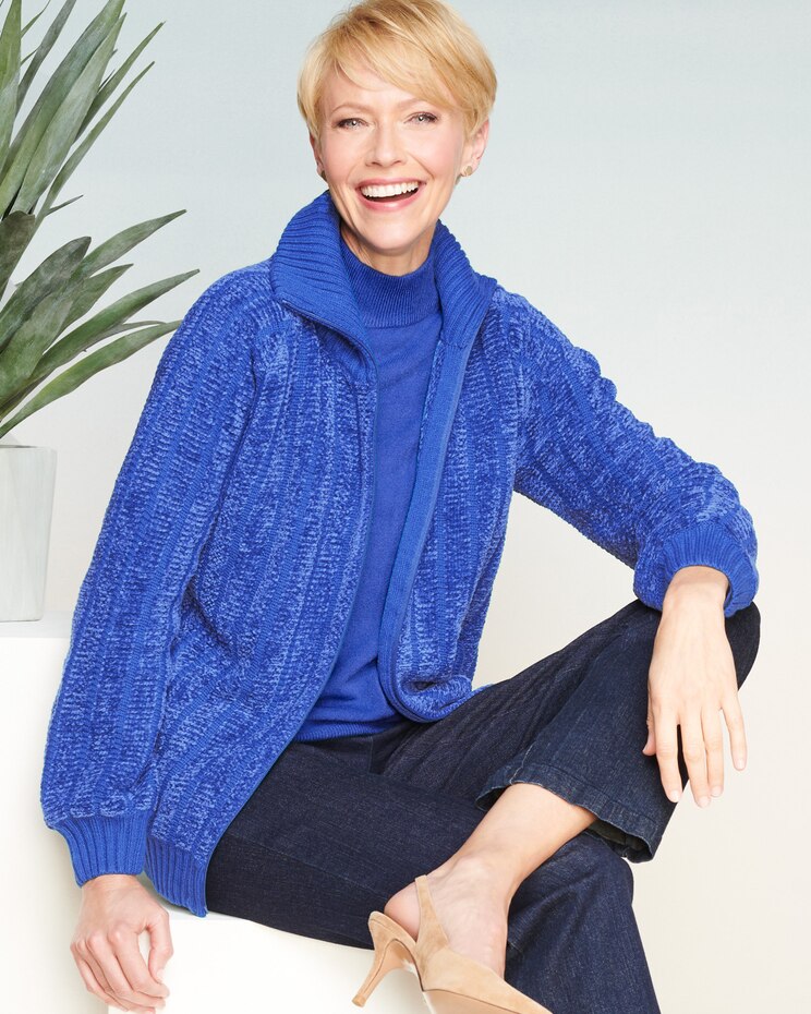 Chenille Zip-Front Long Sleeve Sweater Jacket image number 1