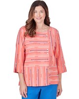Alfred Dunner® Neptune Beach Beach Geometric Blouse with Button Details thumbnail number 1