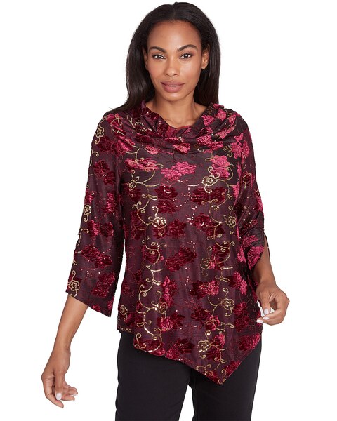 Ruby Rd® Berry Glam Knit Floral Velvet Top