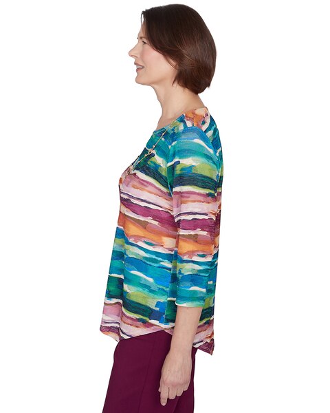 Alfred Dunner® Classics Watercolor Biadere Top with Necklace