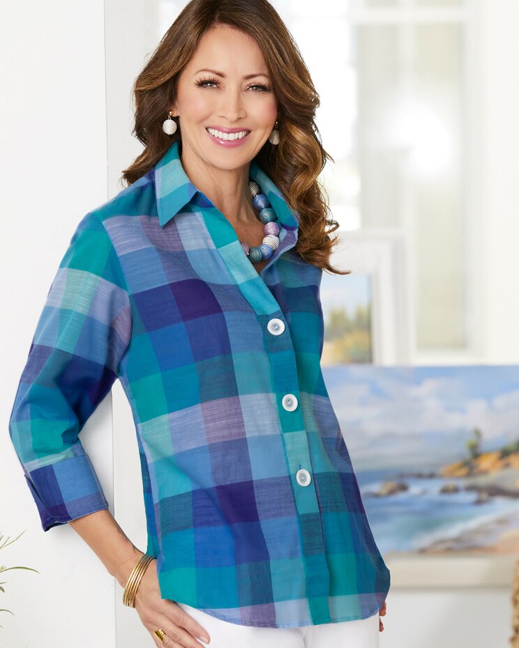 Balboa Plaid ¾ Sleeve Shirt by Foxcroft image number 2