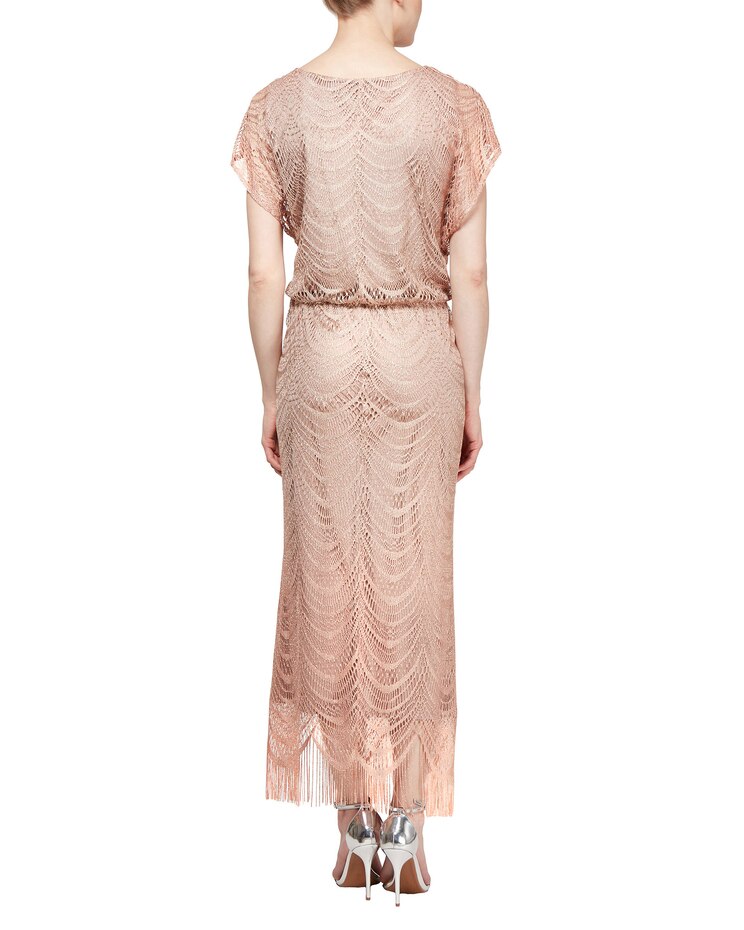S.L. Fashions Crochet Long Blouson Dress image number 4