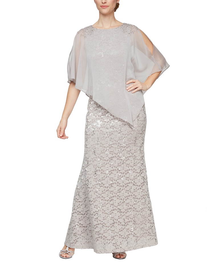 Beaded Shoulder Attached Cape Dress image number 1