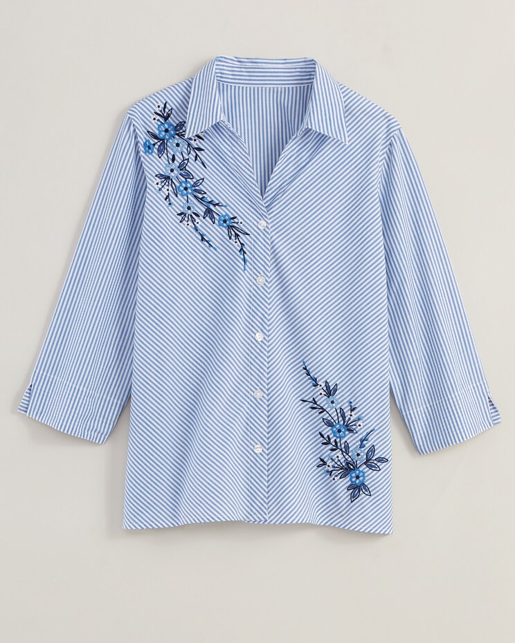 Alfred Dunner® Classic Embroidered Mitered Stripe Shirt image number 4
