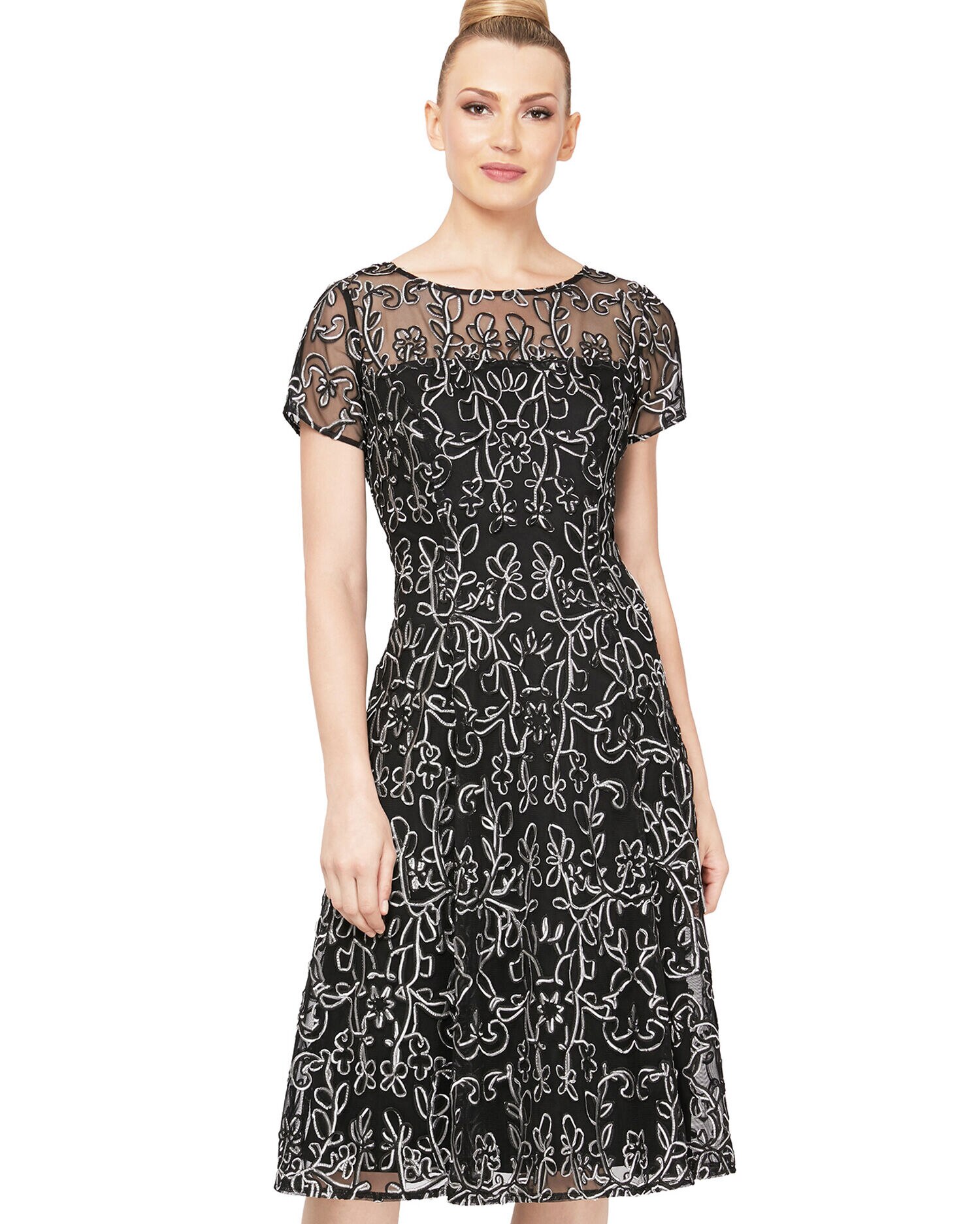Alex evenings embroidered cap sleeve dress on sale