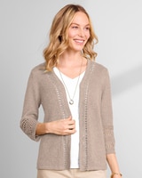 Linen/Cotton Crochet-Trim Cardigan  thumbnail number 2