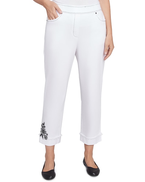 Alfred Dunner® Wild At Heart Floral Embroidered Denim Cuffed Ankle Pant