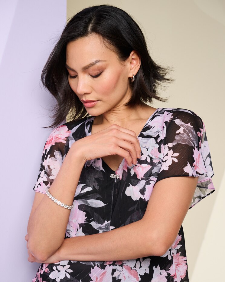 Printed Tea Length Tiered Dress image number 2