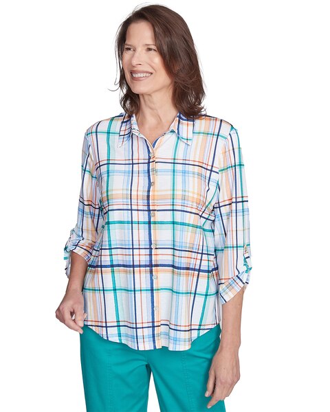 Alfred Dunner® Nantucket Plaid Knit Button Front Top