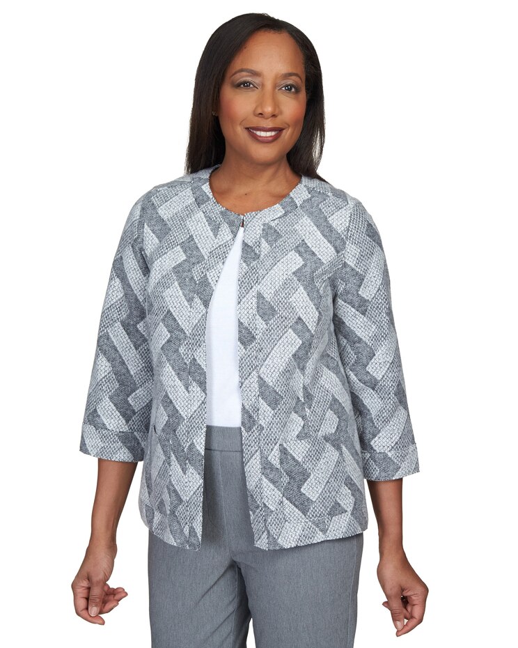 Alfred Dunner® Point Of View Geo Texture Crew Neck Jacket image number 3