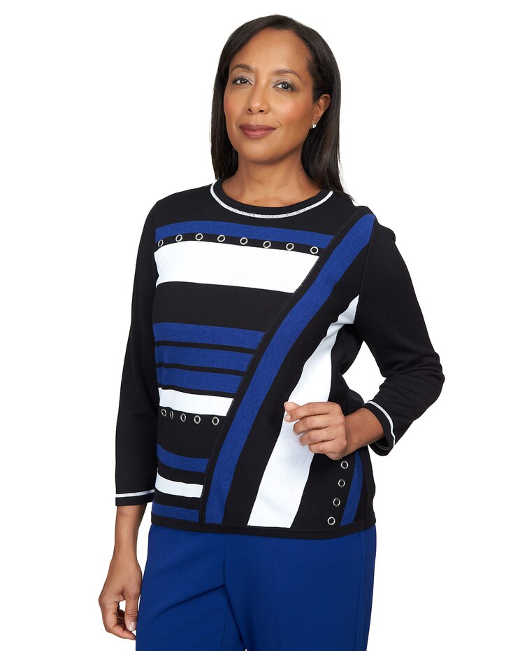 Alfred Dunner® Downtown Vibe Spliced Colorblock 3/4 Sleeve Sweater image number 3