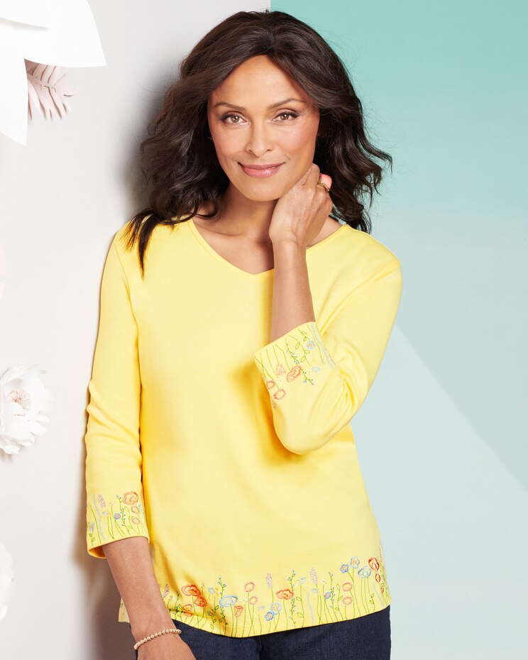Wildflower Knit 3/4 Sleeve Tee image number 1