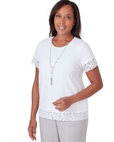 Alfred Dunner® Charleston T-Shirt with Lace Border Details and Detachable Necklace thumbnail number 3