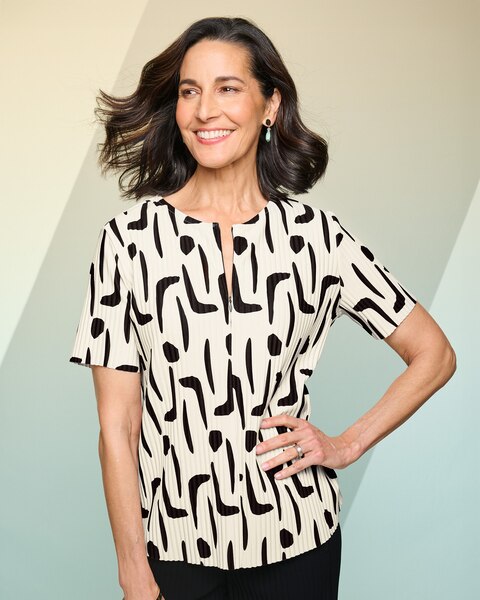 Wave Pleated Printed Top