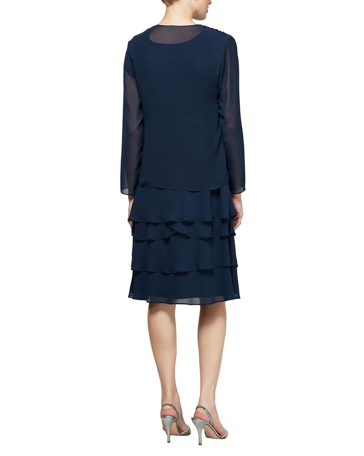 S.L. Fashions Lace Shoulder Beaded Tier Jacket Dress image number 3