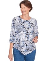 Alfred Dunner® Puff Print Lacey Floral Top with Necklace thumbnail number 1