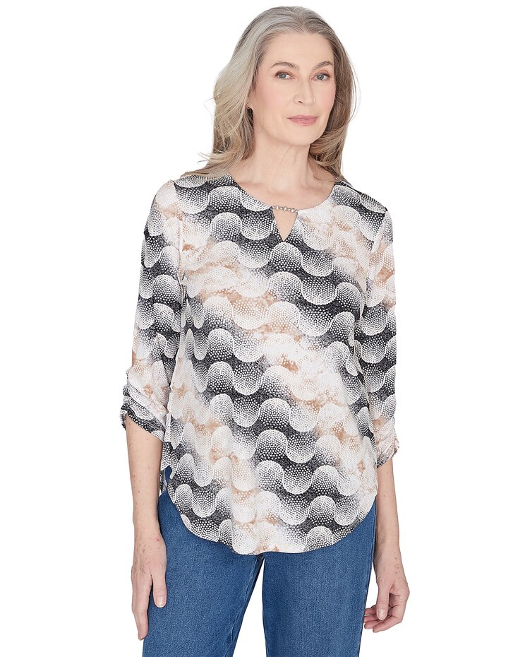 Alfred Dunner® Classics Classic Stripe Dots Top image number 1