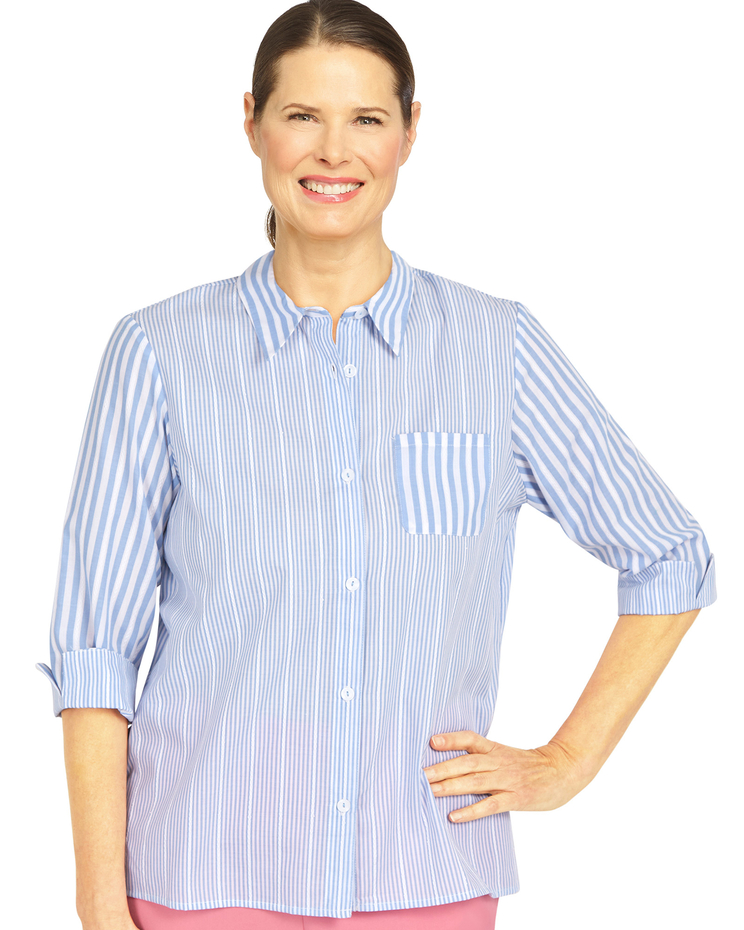 Alfred Dunner® Short and Sweet Mixed Stripe Button Down Top image number 1
