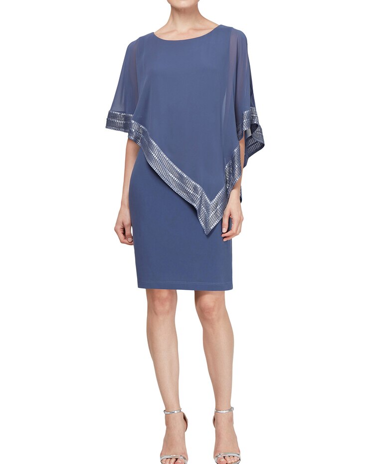 Foil Trim Asymmetrical Popover Cape Dress image number 1
