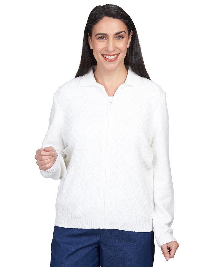 Alfred Dunner® Chenille Metallic Zip Front Cardigan image number 1