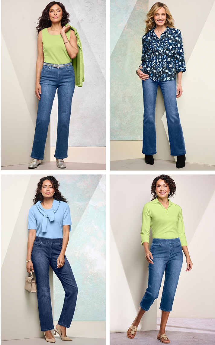 image montage of models wearing various styles of jeans