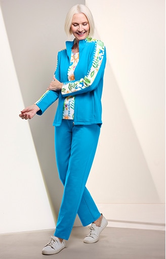 woman wearing light blue track suit